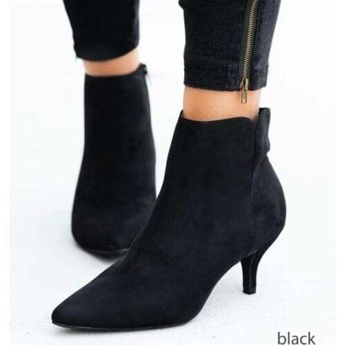 NEW Womens Ankle Boots Leopard Women Pointed Toe Ladies Chunky High heel Female Shoes Woman Footwear Plus Size 35-43