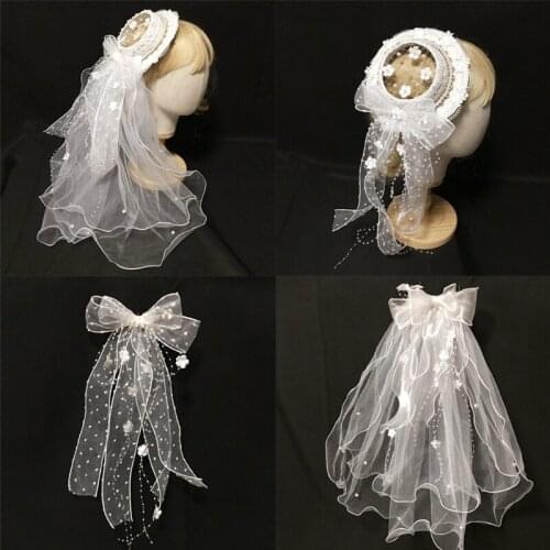 Women Wedding Party Headdress Bride Exquisite Hair Clips Pillbox Hat with Net Ornamented with Pearl Lace Embroidery