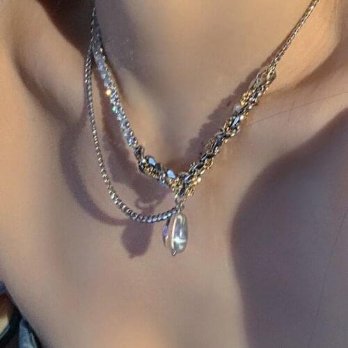 VSnow Bling Bling Asymmetric Chunky Chain Pendant Necklace for Women Shining Rhinestone Irregular Geometric Necklace Jewellery