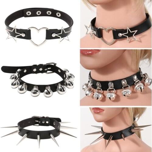 Punk Gothic Collar Black Pu Leather Heart Choker Necklace For Women Spike Studded Rivet Neck Jewelry Chocker Collar Necklaces