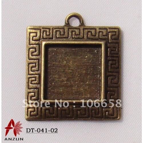 100pcs Antique Bronze Metal Charms Cameo Setting Pendant Outer:24x21mm, Inner:12x12mm