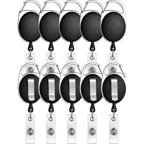 20 Packs of Retractable Badge Holders with Carabiner Reel Holder and Key Ring, Key Holder for ID Card, Black