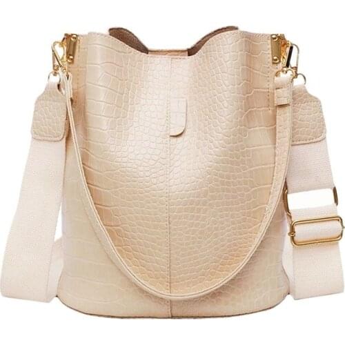 2021 Ansloth Patchwork Shoulder Bag Women Crocodile Design Bucket Bag Ladies PU Leather Crossbody Bag Female Solid Color Bag