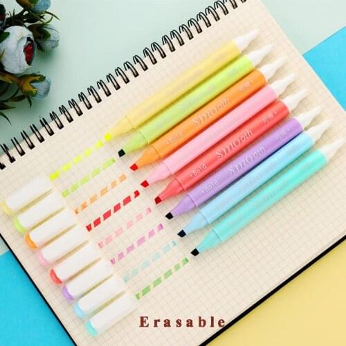 8pcs/lot Erasable Double Head Highlighters Art Markers Highlighter Pen Fluorecent Pen School Supplies Office 04446