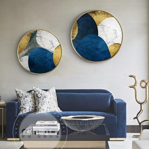 Abstract Blue and Golden Circle Canvas Painting Poster Print Fashion Wall Art Cuadros For Living Room Bedroom Aisle Unique Decor