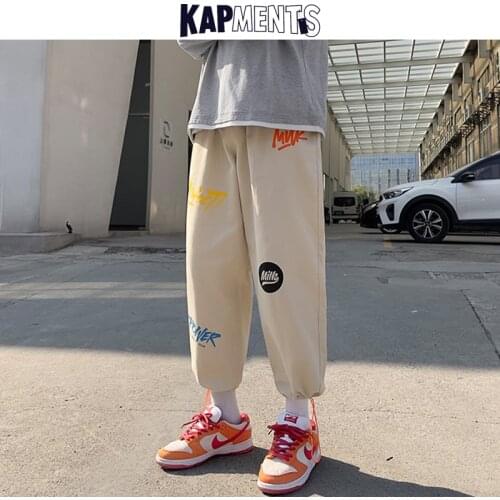 KAPMENTS Men Streetwear Harajuku Graphic Sweatpants 2021 Black Cargo Pants Mens Spring Letter Printed Joggers Man Loose Trousers
