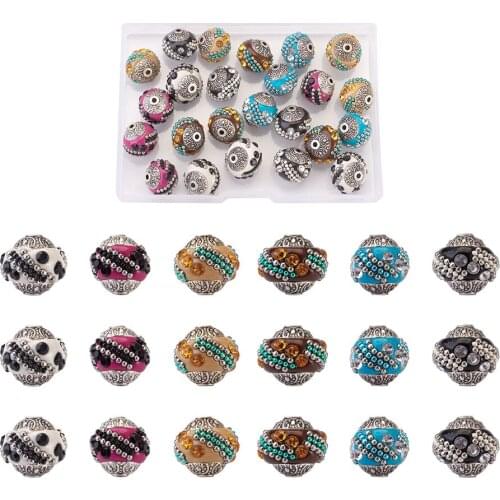 24Pcs Mixed Colors Alloy Handmade Indonesia Beads Loose Spacer Rhinestones Bead For Necklace Bracelet DIY Jewelry Making