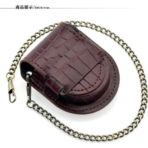 Pocket Watch Box Holder Male PU Leather Cover With Chain Fashion Vintage Classic Cusual Case Purse Bag