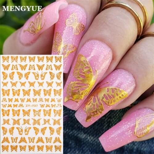 Gold Silver Holographic Nail Sticker Butterfly Designs Foil Transfer Decals Sliders Nail Art Decorations Manicure Stickers