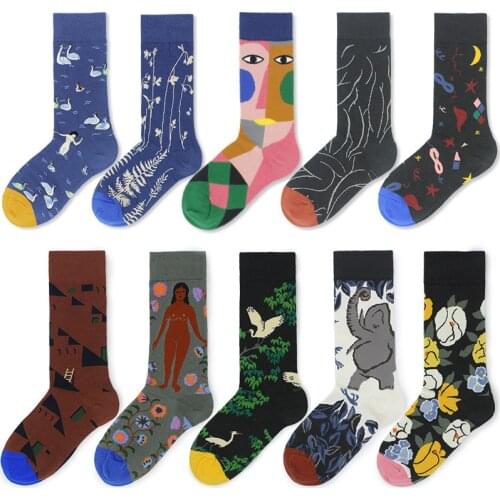 Cotton happy socks women swan peace pigeon bird animal socks man colorful picasso art socks primitive tribe crazy men sock funny