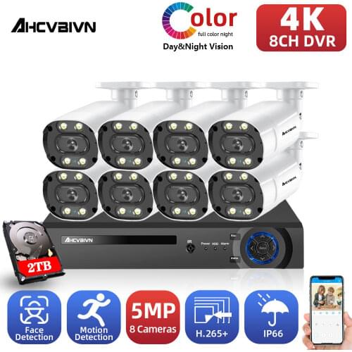 8CH DVR Recorder 4K Kit with 5MP Colorful Night Vision Motion Detection IP66 AHD Camera Outdoor Surveillance Camera Onvif Xmeye