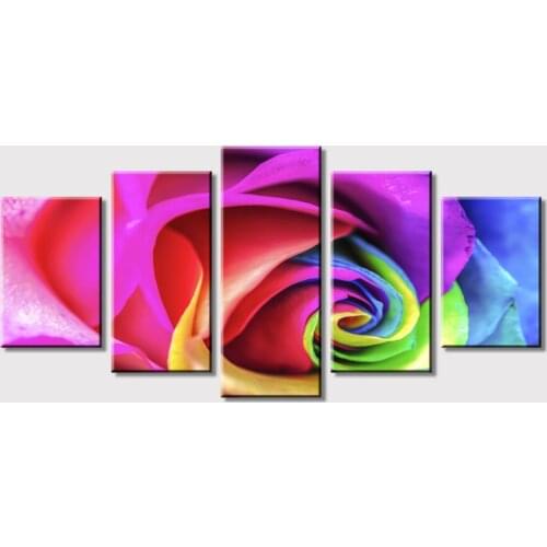 Red Rose Flower Canvas Oil painting 5 Pieces Print Picture Modern Wall Painting Home Decor Print on Canvas Frameless Wholesale