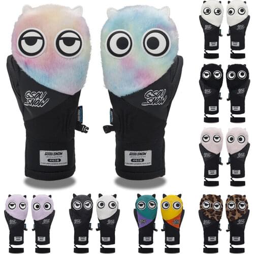 Men Women Cartoon Ski Gloves Winter Windproof Waterproof Warm Thicken Breathable Sports Gloves Fleece Snowboard Gloves for Kids