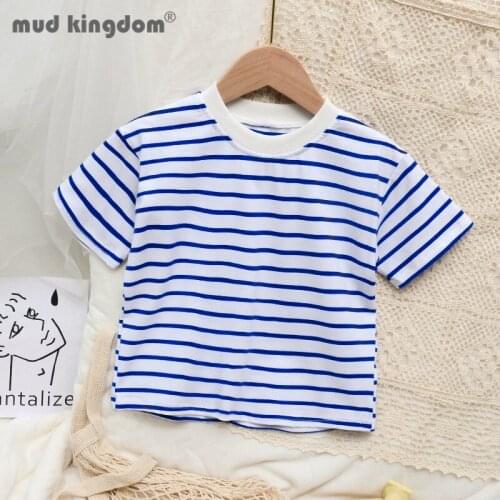 Mudkingdom Little Boys Girls Striped T-shirts Fashion Casual Crew Neck Drop Shoulder Short Sleeve Tops for Kids Summer Clothes
