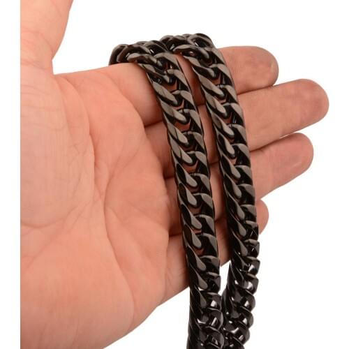 Granny Chic High Quality Stainless Steel Mens Cuban Chain Curb Necklace Custom Length 16'' - 32'' Width 13mm Black Jewelry