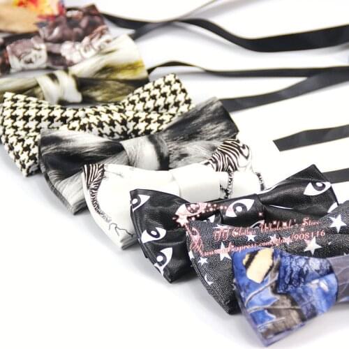 2016 Brand New Gravatas Mens Fashion Printed Pu leather Groom Bow ties Man cute formal Necktie Bowties for men Luxury Butterfly