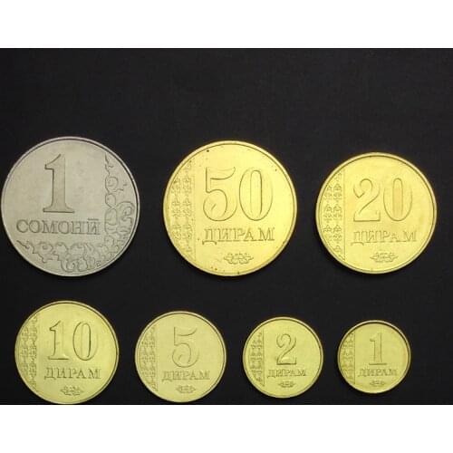 Set of 7 Tajikistan (1-50 Dirhams & 1 Somoni) 2011 New Genuine Original Coins 100% Real Collect Issuing Coins Unc Aisa