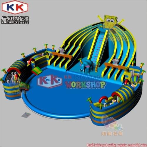 KK Inflatable beach mobile inflatable ground pool with slide inflatable water park for sale