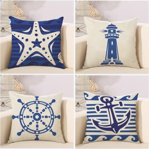 Nordic Style Mediterranean Nautical Printed Throw Pillow Cushion Case Cover Anchor Rudder Pillowcase For Car Sofa Home