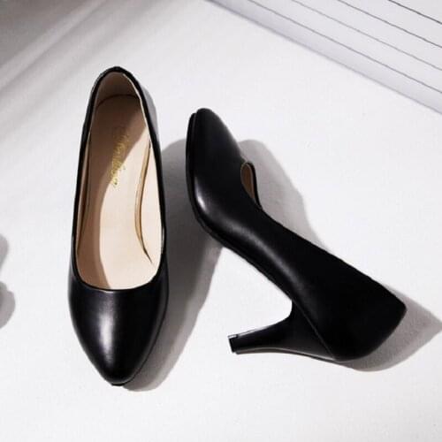 2021 spring and autumn new ladies pointed black high-heeled all-match shallow leather stiletto heels