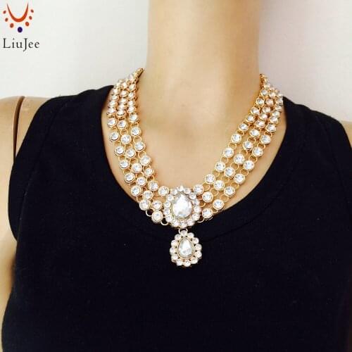 LiuJee New Indian gold Color kundan stone necklace women Wedding Bridesmaids Party Prom NK-018