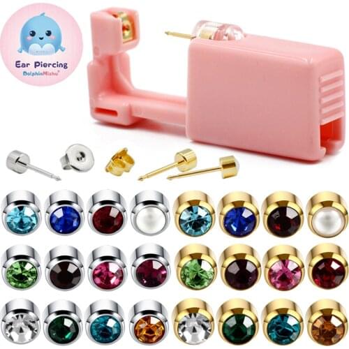 1pcs Mishu Surgical Steel Ear Stud Disposable Sterile Piercing Stud with CZ Gem Set More Safe Piercing Gun Body Piercing Jewelry
