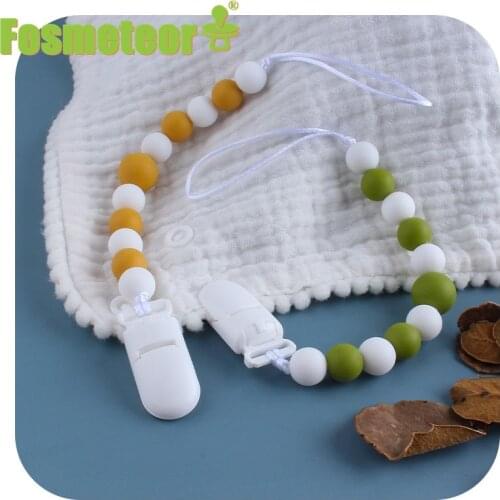 Fosmeteor Plastic Clip For Pacifier Holder For Nipples Infant Teething Leash Strap Cute Silicone Pendant Beads Clip Chain