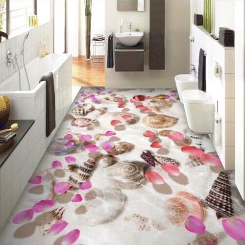 Custom 3D Photo Wallpaper Beach Shells Water Petals Bathroom Living Room Bedroom PVC Floor Sticker Wallpaper Mural Waterproof