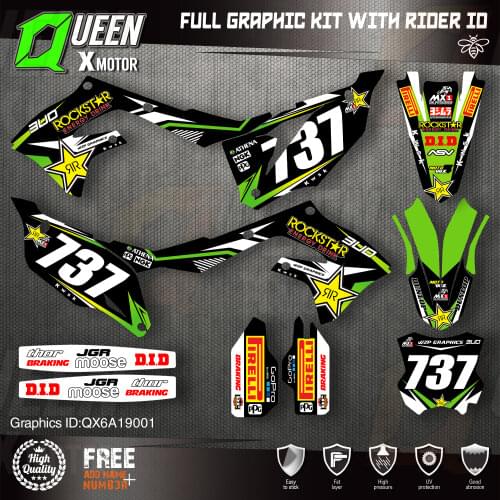 Queen X MOTOR Custom Team Graphics Decals Stickers Kit For Kawasaki Decal 2019 2020 2021 KXF450 2021 2022 KXF250 001