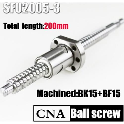 SFU2005 length 200 mm rolled ballscrew C7 with 2005 flange single ball nut end machined for BK/BF15 Free shipping