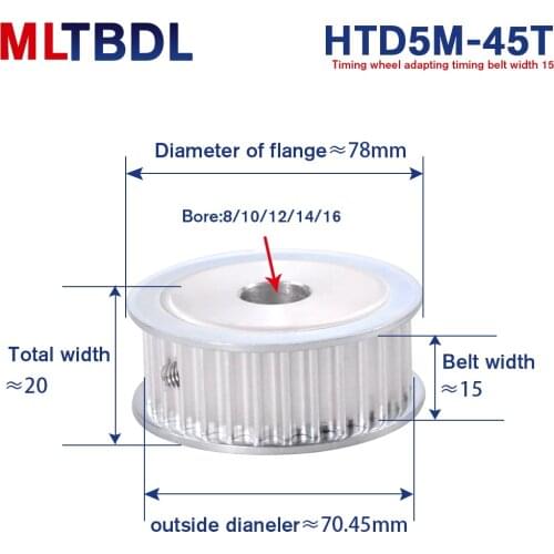 5M Type 45T Timing Pulley Aluminum alloy Inner Bore 8/10/12/14/16mm 45Teeth 5mm Pitch 16mm width AF HTD5M Synchronous Pulley