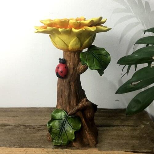 Nordic Resin Sun Flower Crafts Animal Bird Decoration Outside Lawn Garden Sunflower Bird Feeder Home Decor Ornaments