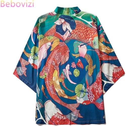 M-XXL Carp Loose Kimono Cosplay for Mens Women Japanese Style Streetwear Robe Summer Japan Cardigan Tops Yukata Haori Clothes