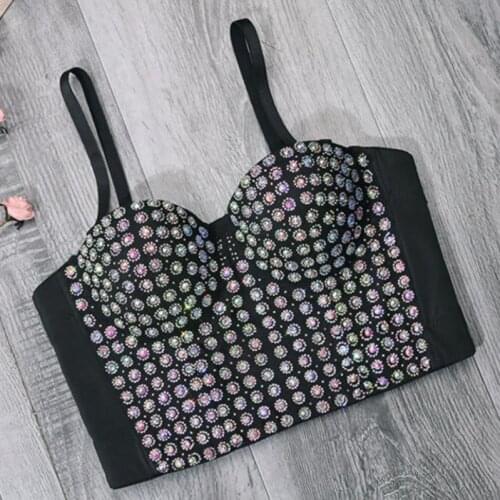Beaded Camisole Sexy Hot Girl Diamond Corset Tube Top Backless Crop Sleeveless Top Push up Bra Womens Nightclub Party Tank Tops