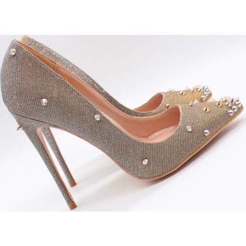 Free shipping fashion women Pumps lady Glitter studded spikes Pointy toe high heels shoes 12cm 10cm 8cm bride wedding shoes