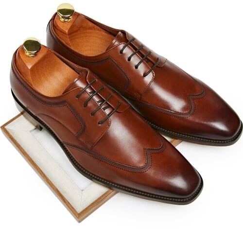 New Mens Genuine Leather Dress Shoes Square Toe Wedding Shoes Black Brown High Quality Offfice Work Business Shoes Size 37-44