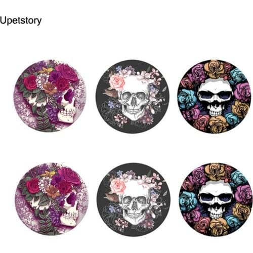 Upestory 6Pcs Cool Suger Skull Printing Bottle Mat Bar Coaster Drink Cup Holder Halloween Gift Placemats Tabletop Heat-insulated