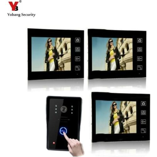 Yobang Security Freeship 7 Inch Apartment Video Intercom 2.4 Ghz Wireless Door Camera Video Door Phone 1 Camera and 3 Monitors