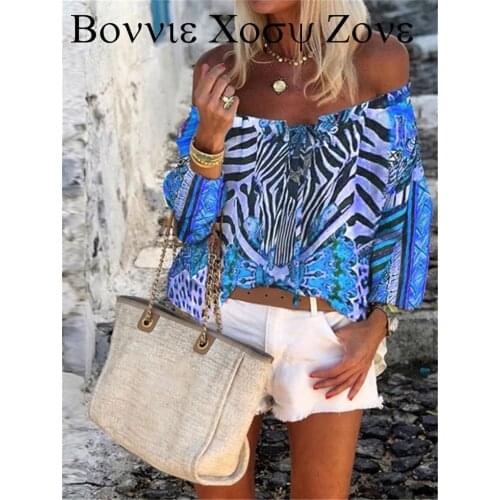 Women All Over Print Zebra Leopard Floral Print Off Shoulder Lace Up Top Casual Chic Shirt Blouse