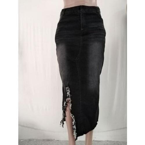 Summer Women Washed Denim Split Hip Skirts High Waist Denim Ladies Skirts Long 3 Color