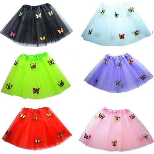 Kids Child Girl Butterfly Skirts Tutu 3 Layer Tulle Tutu Ball Gown Pettiskirt Birthday Gift Party Clothes Dance Wear 2-7 Year