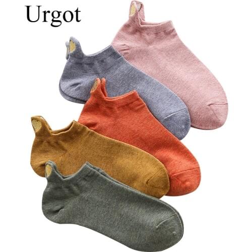 Urgot 5 Pairs Womens Socks Back-heel Embroidery Japanese Short-tube Cute Girl Socks Kawaii College Style Student Socks Meias