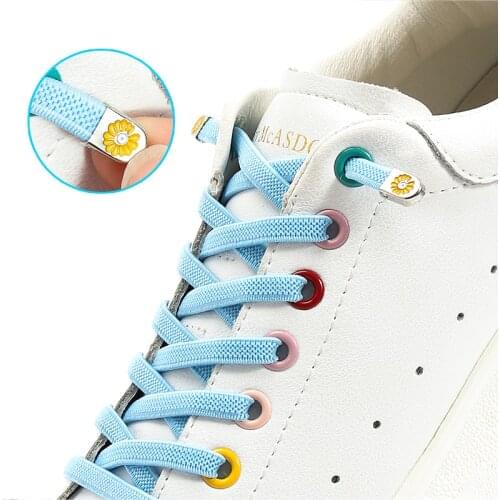 1 Pair Metal press Shoelaces Elastic of Sneakers General for children and adults Lazy shoelace Flat Convenient No Tie Shoe Lace