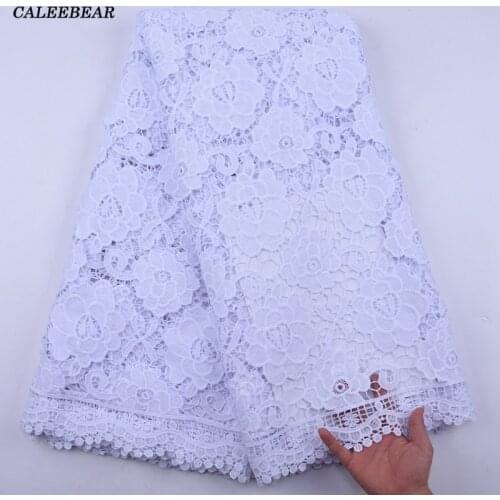 Pure White Guipure Cord Lace Fabric 2020 High Quality Nigerian Laces Fabrics African Water Soluble Lace For Wedding Dress S2021