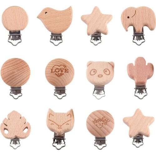 3pcs Cartoon Pacifier Clip Clipper Engraved Wooden Soother Nursing Accessories DIY Dummy Clip Chains Wooden Baby Teether On Sale