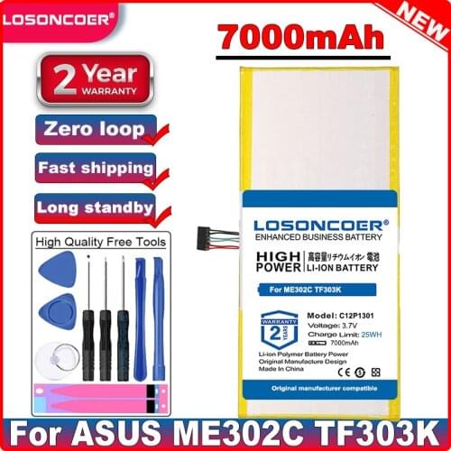 LOSONCOER C12P1301 7000mAh Battery For ASUS For MEMO PAD K00A (ME302C) MemoPad 10.1" TF303K 1B014A Good Quality Laptop Batteries