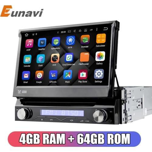 Eunavi 1 Din Android 9.0 Octe Core Car DVD Player For Universal GPS Navigation Stereo Radio WIFI MP3 Audio USB SWC 4GB 64GB