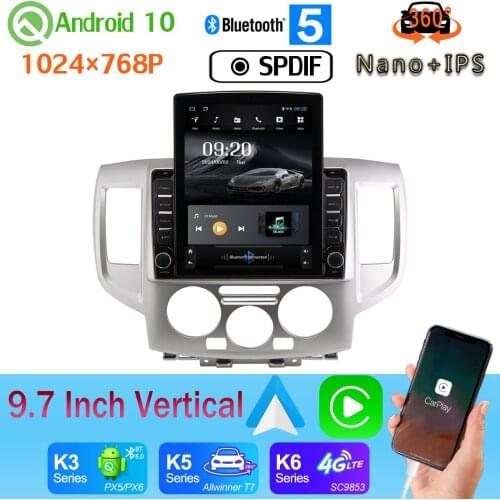 9.7" Vertical Tesla Android 10 DSP Car Multimedia Radio SPDIF GPS Carplay PX6 4G+64G For Nissan NV200 2010-2018 360 4*AHD Camera