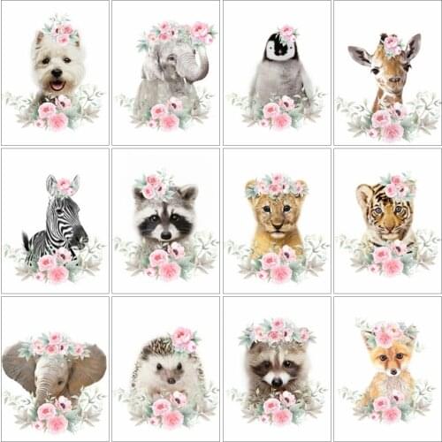 AZQSD Full Square Diamond Painting Rabbit Tiger Giraffe Hedgehog Handmade Diamond Embroidery Animals Mosaic Home Decor