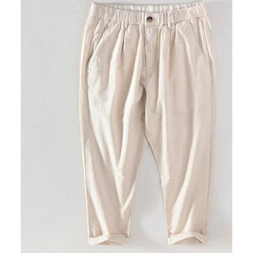 H003 Summer Thin Casual Trousers For Men Cotton Linen Natural Soft Straight Loose Breathable Daily Home Male Ankle-Length Pants
